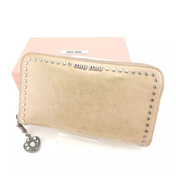 miumiu Wallet Purse Long Wallet Pink Silver Woman Authentic Used